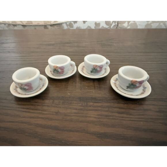 Precious Moments 1985 Enesco Mini Tea Set-Teapot w/ 4 Teacups & Plates - Picture 10 of 10